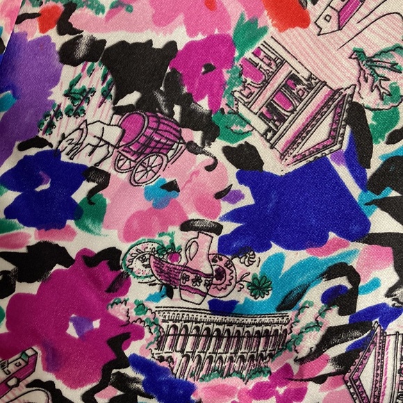 New Vintage Nightgown Womens Medium Pink Blue Print Silk Long Sleeve Nightie - Picture 6 of 13